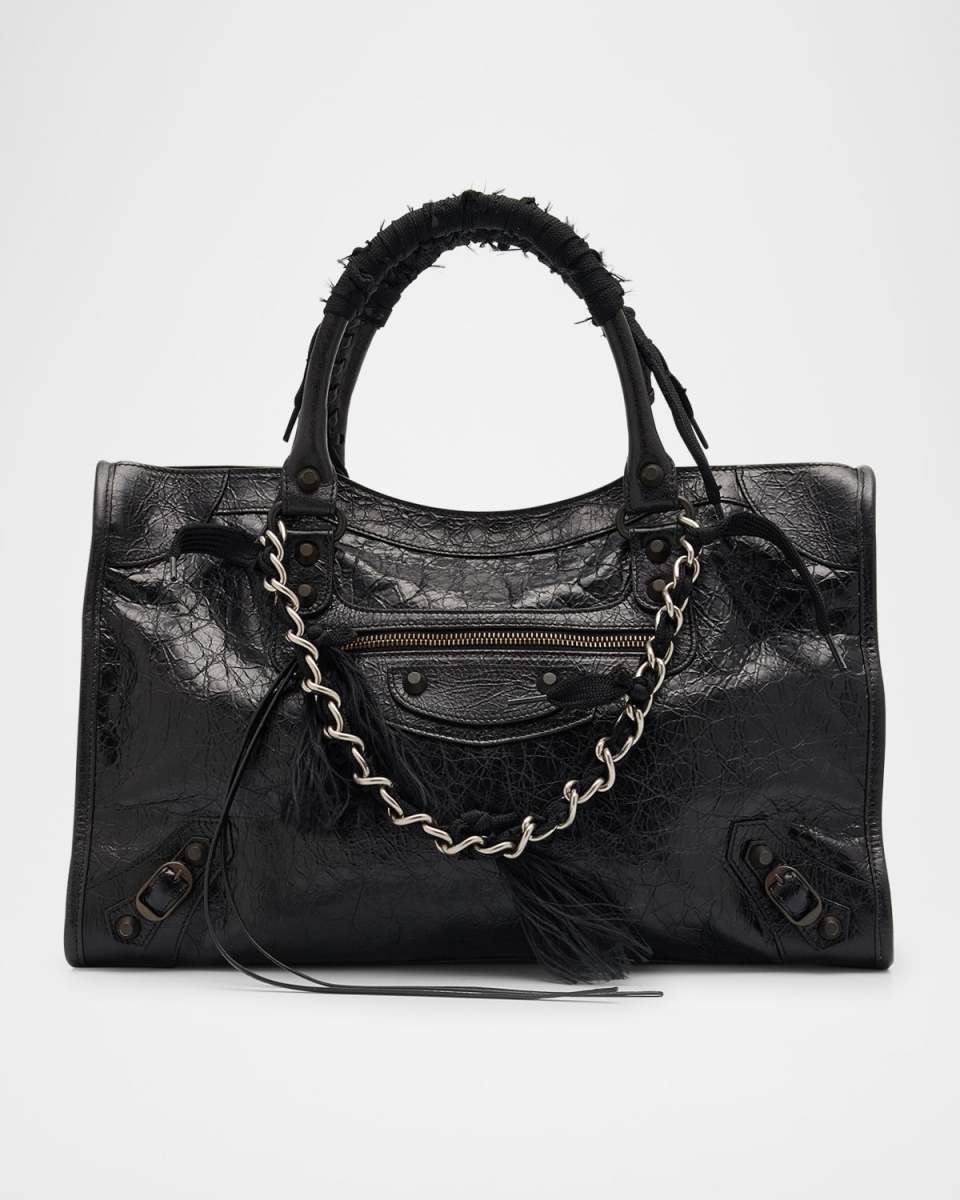 Le City Medium Crinkled Leather Top-Handle Bag